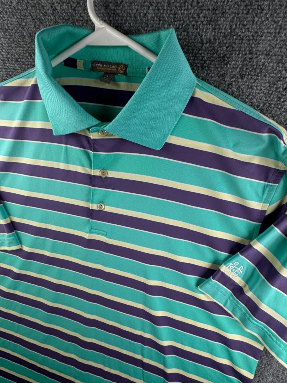 Peter Millar Summer Comfort 4e Polo Shirt Striped Colorful Purple Blue Yellow L